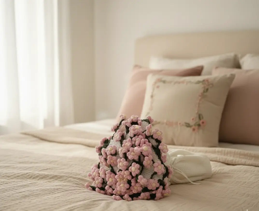 Éclosion amour  – Couverture fleurie au crochet