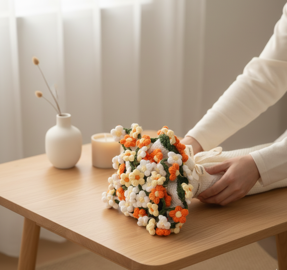 Éclosion améthyste  – Couverture fleurie au crochet