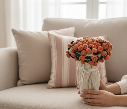 Éclosion corail – Couverture fleurie au crochet