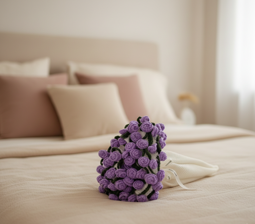 Éclosion améthyste  – Couverture fleurie au crochet